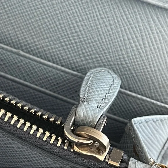 Prada Saffiano Leather Light Blue Metal Flap Bar Continental Wallet - Picture 8 of 13